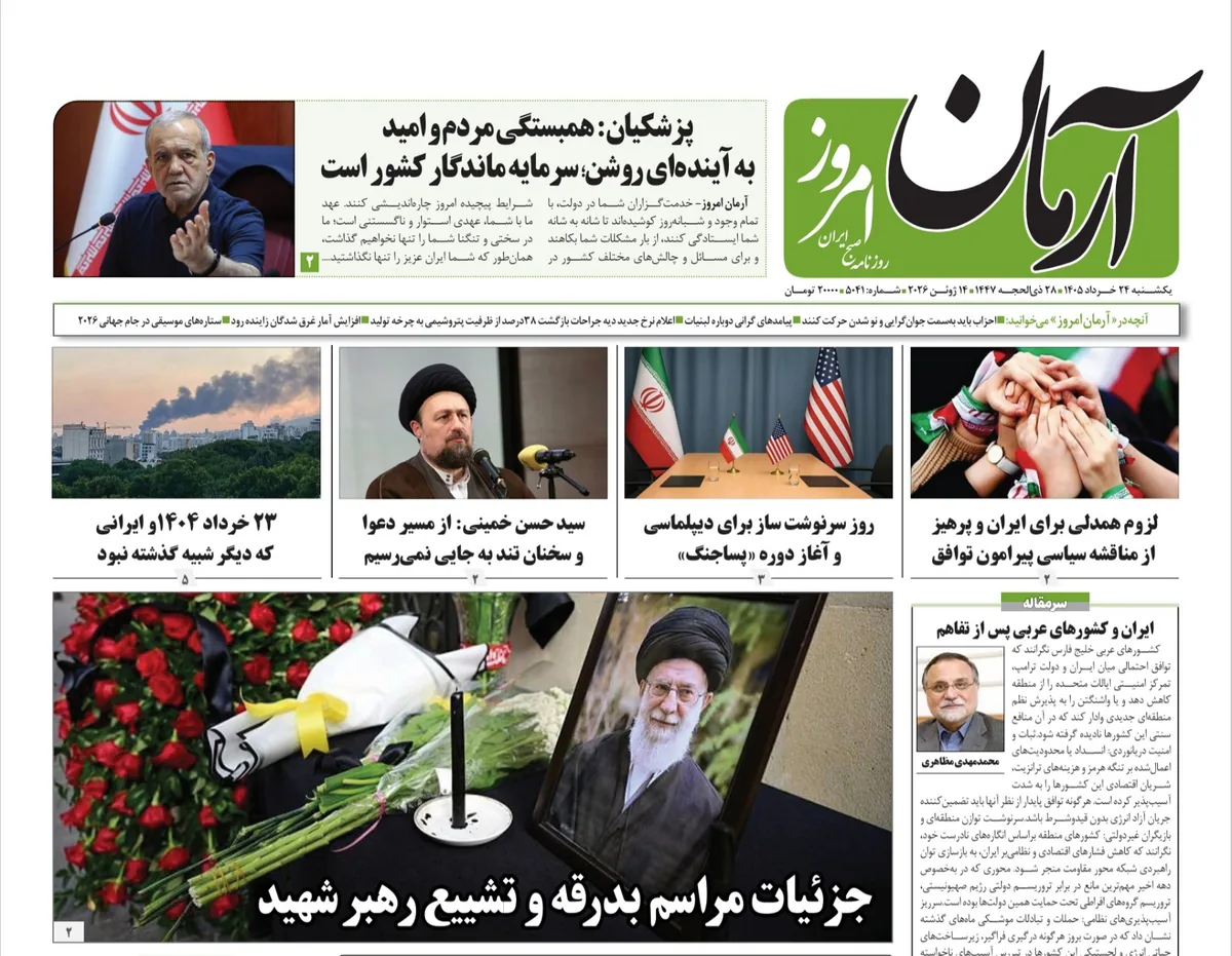 صفحه نخست روزنامهها - یکشنبه ۲۴ خرداد