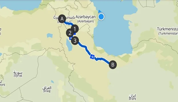 مسیر تهران به ایروان