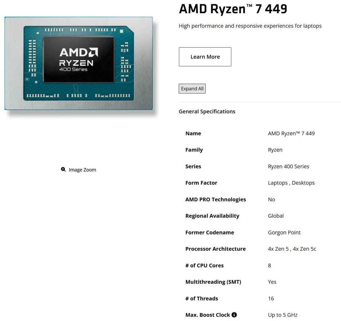 پردازنده های AMD Ryzen 7 449 و Ryzen 5 439