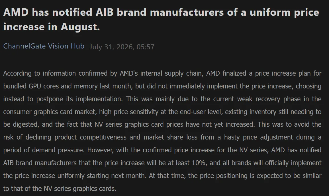 افزایش قیمت گرافیک AMD