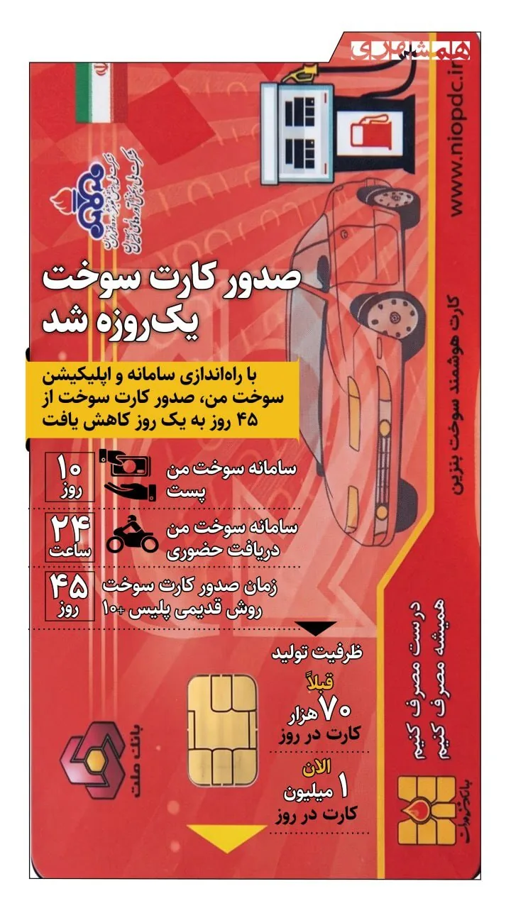 پرش صدور کارت سوخت از ۴۵ روز به یک‌ روز