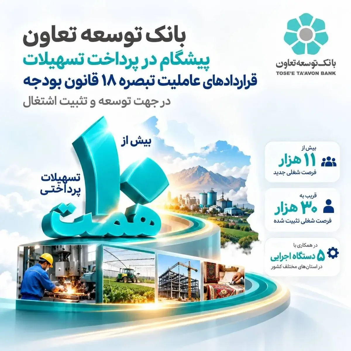 بانک توسعه تعاون پیشگام در پرداخت تسهیلات تبصره18