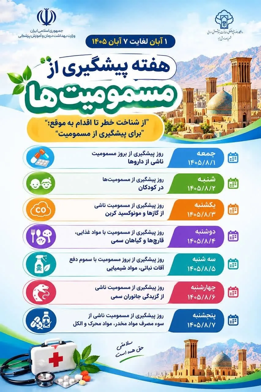 آغاز طرح هفته پیشگیری از مسمومیت‌ها