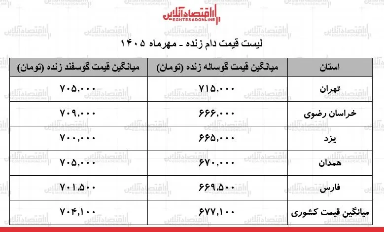 لیست قیمت دام زنده امروز ۲۸ مهر ۱۴۰۵ / گوسفند زنده کیلویی چند شد؟ + جدول