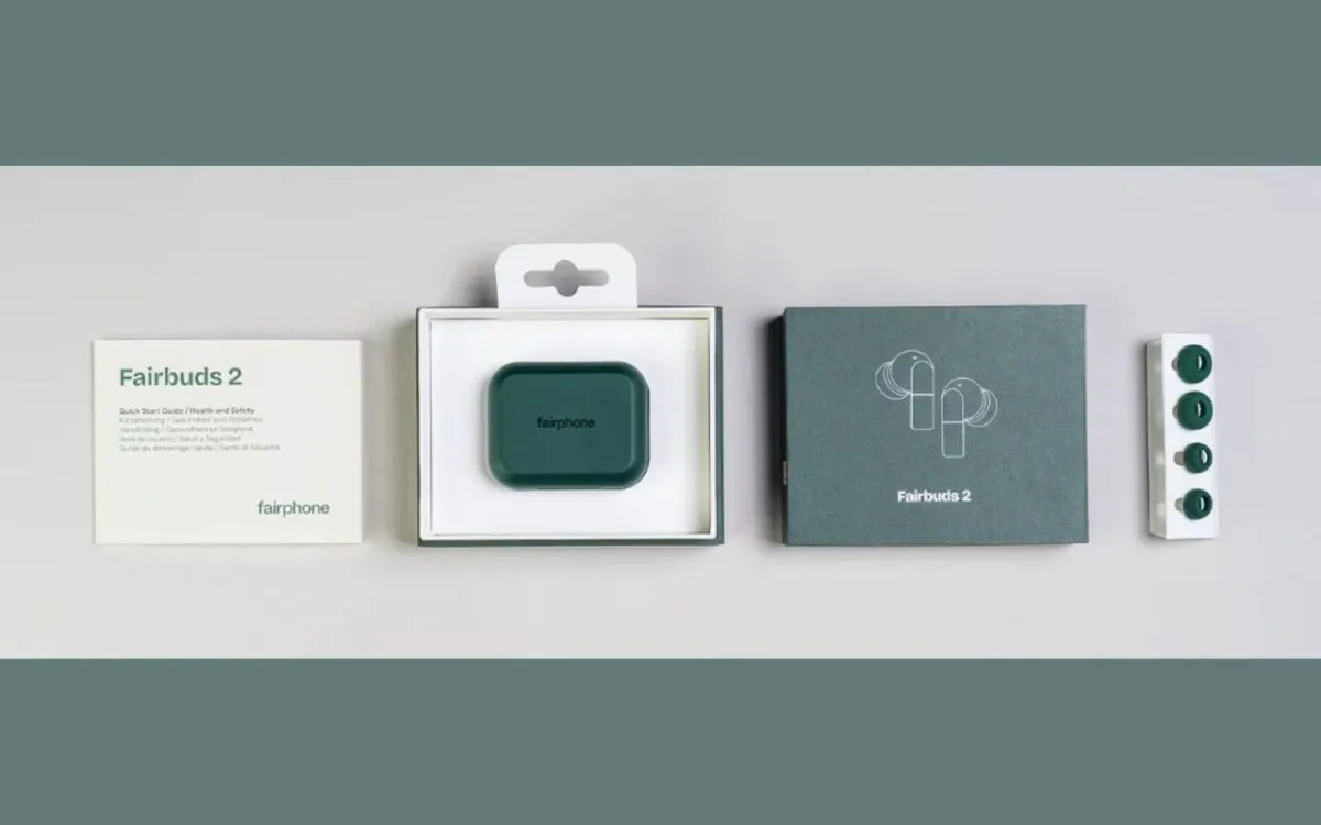 تصویری از هدفون Fairphone Fairbuds 2 و متعلقات آن
