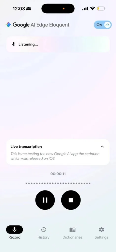 اپ Google AI Edge Eloquent گوگل برای آیفون