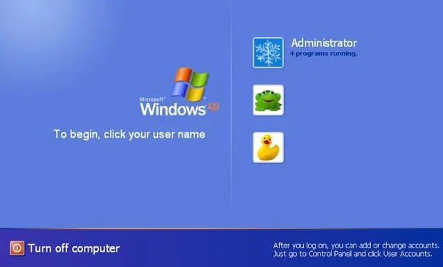 صفحه کاربرها در ویندوز XP