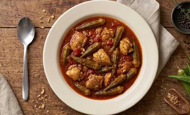 طرز تهیه خوراک بامیه با مرغ؛ غذای مقوی و خوشمزه جنوبی