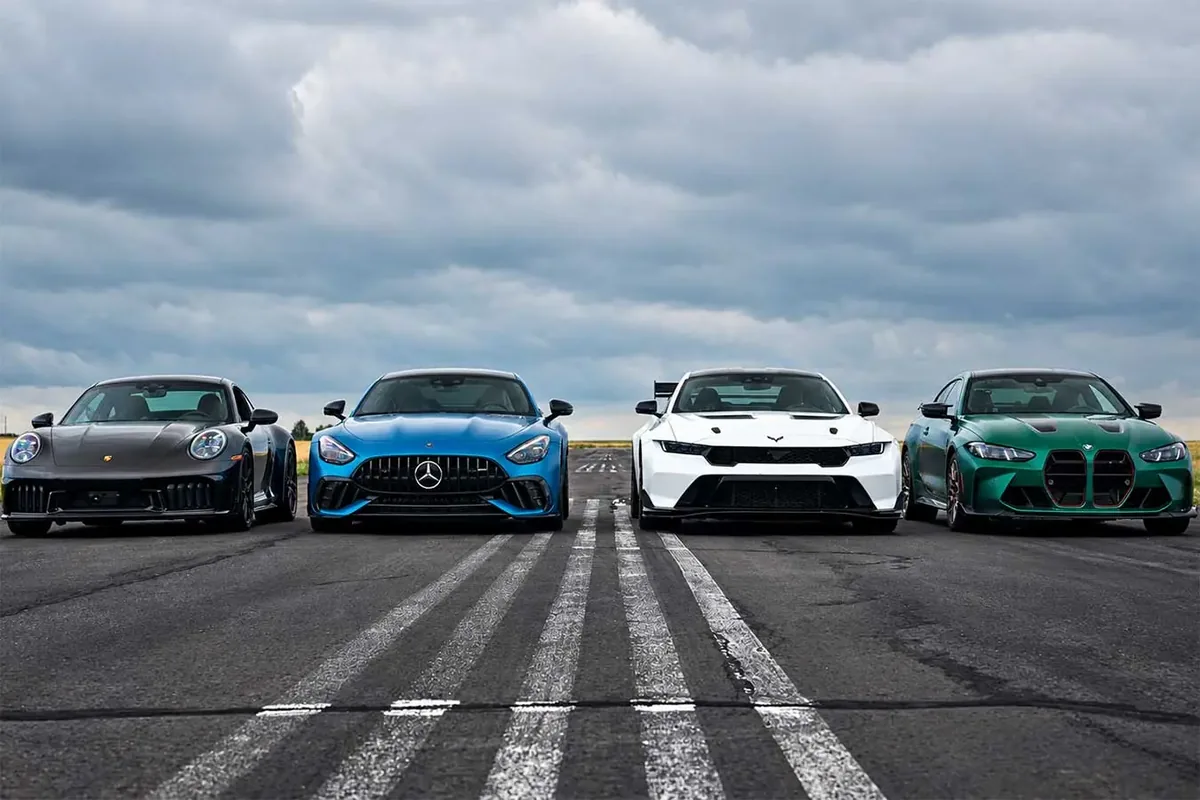 درگ موستانگ GTD با پورشه 911 هیبرید، بیامو M4 CS و مرسدس AMG GT63