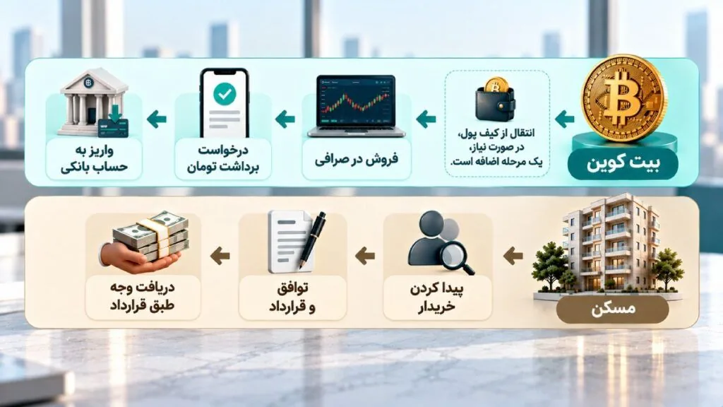 مقایسه نقدشوندگی و دسترسی به وجه بین بیت کوین و مسکن