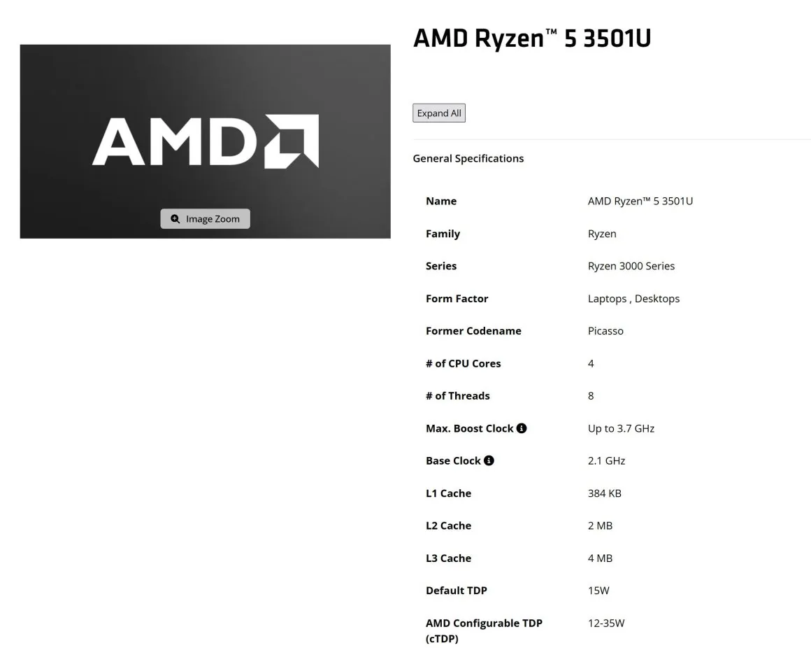 پردازنده‌ AMD Ryzen 3 3100U و Ryzen 5 3501U