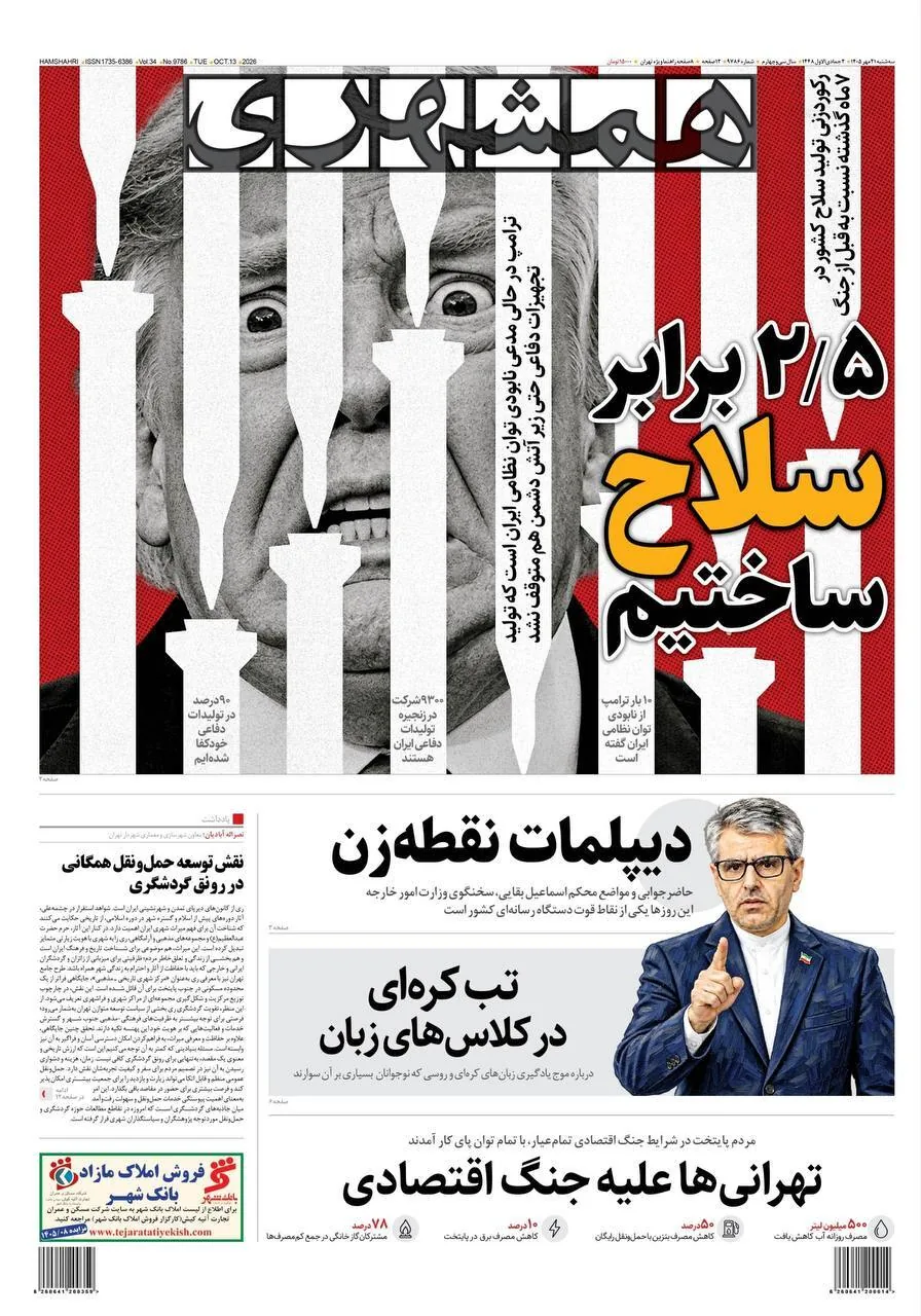 صفحه نخست روزنامه‌ها – سه‌شنبه ۲۱ مهر