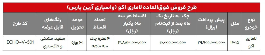 طرح فروش لاماری اکو