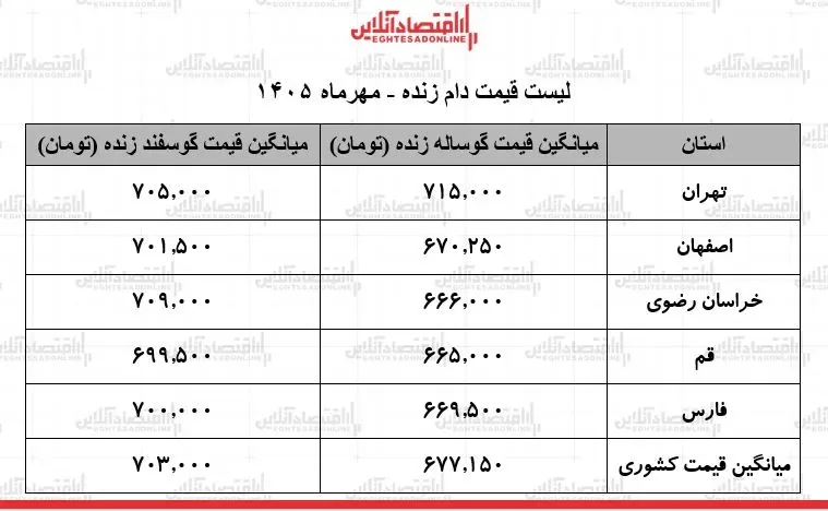 لیست قیمت دام زنده امروز ۱۹ مهر ۱۴۰۵ / گوساله و گوسفند زنده کیلویی چند شد؟ + جدول