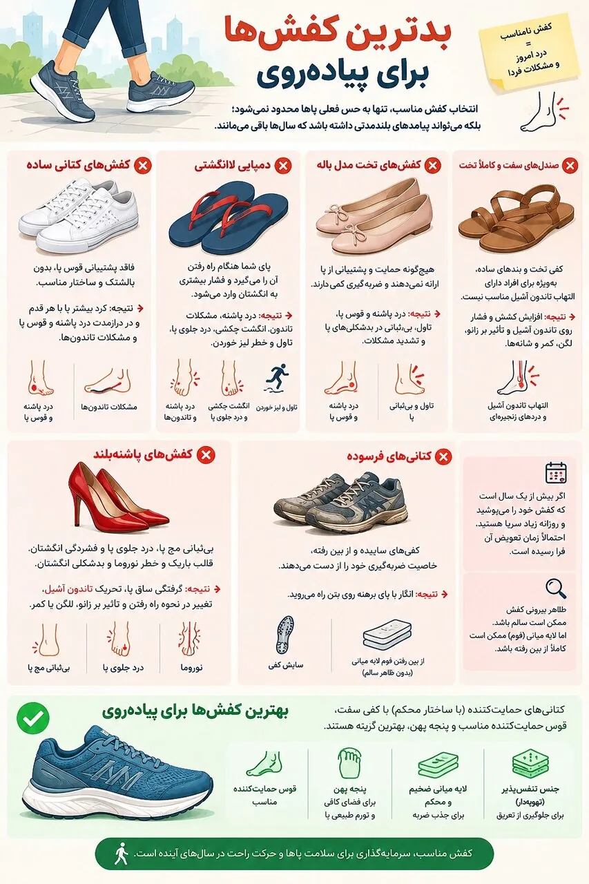 بدترین کفش‌ها برای پیاده‌روی