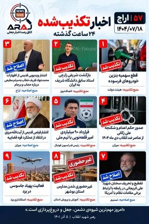 فکت چک؛ اخباری که ۱۸ مهر ۱۴۰۵ تکذیب شدند