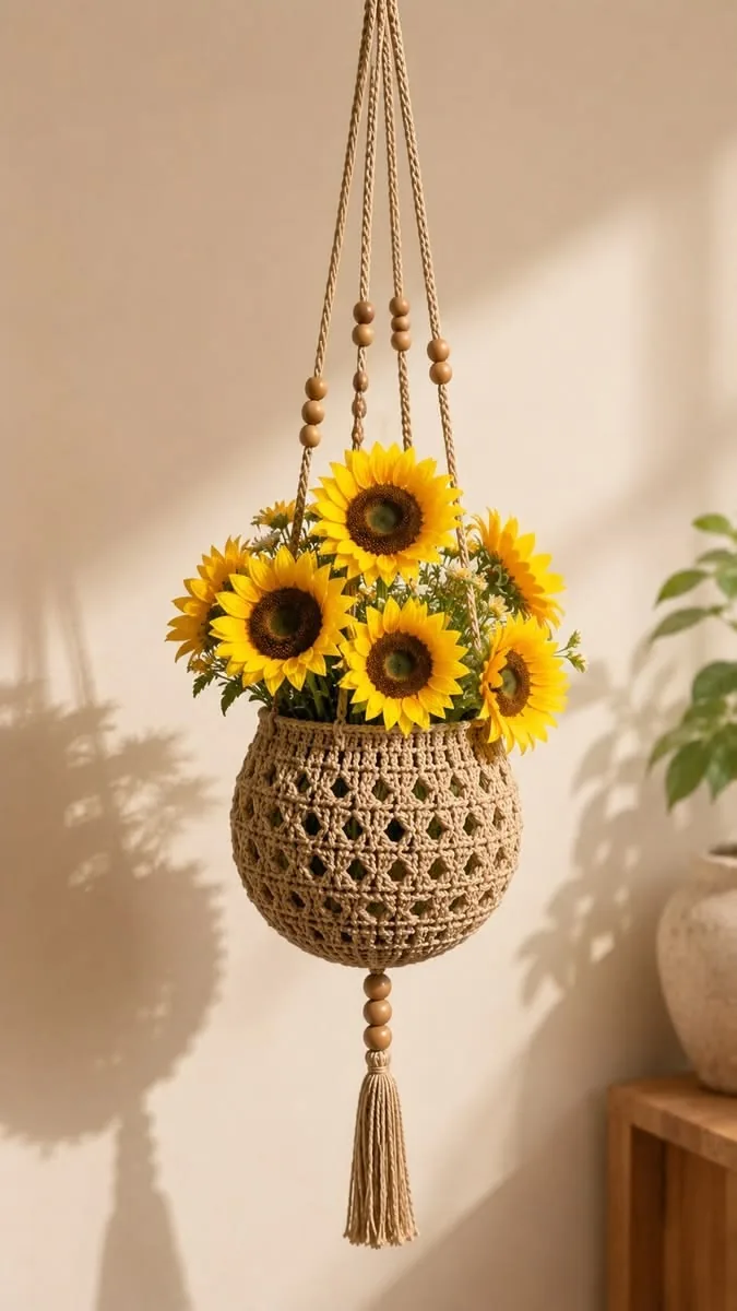 گلدان بافتنی آویزی