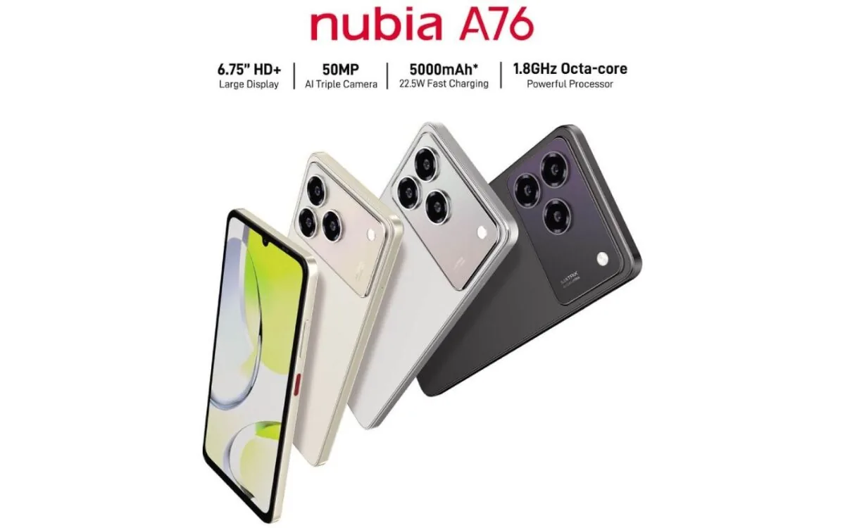 تصویری از گوشی nubia A76 4G در رنگ‌های مختلف
