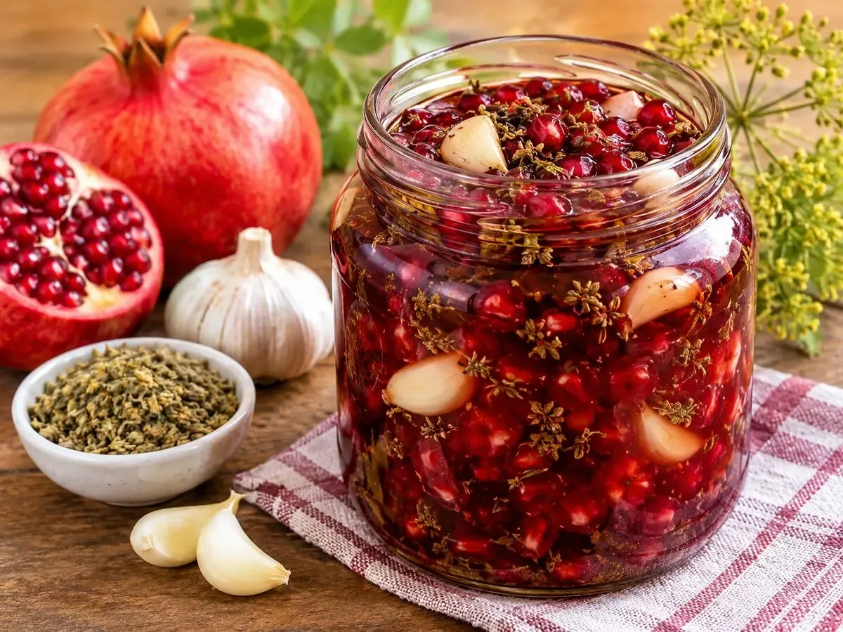 طرز تهیه ترشی انار با گلپر و سیر؛ یک چاشنی خوشرنگ و خوشمزه برای غذاهای ایرانی!