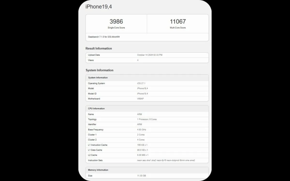تصویری از کیفیت قدرت پردازشی آیفون Duo در گیک‌بنچ