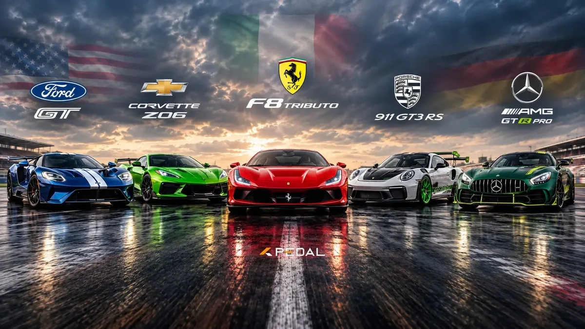 درگ فورد GT فراری F8 مرسدس AMG GT R Pro پورشه 911 GT3 RS و شورولت کوروت Z06
