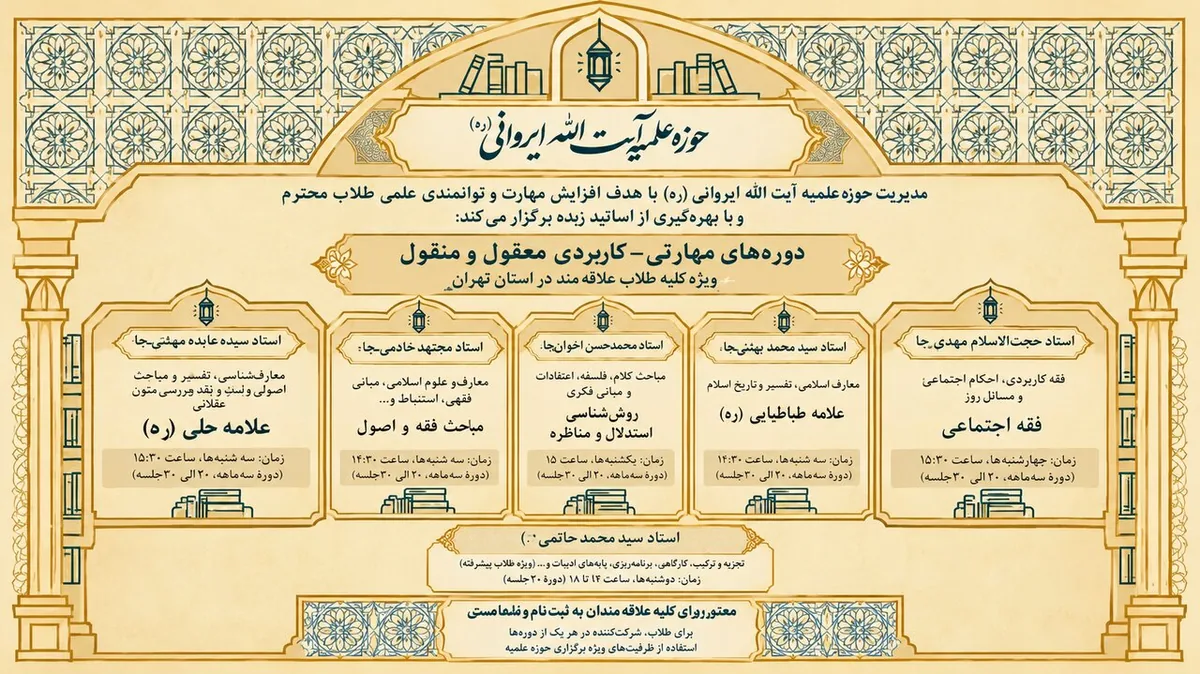 برگزاری دورههای مهارتی ـ کاربردی معقول و منقول در مدرسه علمیه آیتالله ایروانی(ره)