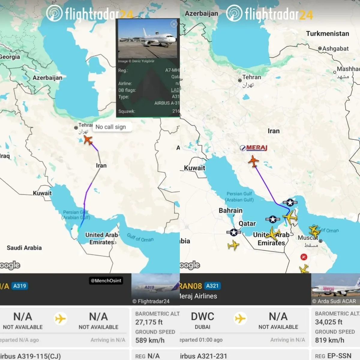 ادعای برخی منابع OSINT: تلاشهایی طی صبح امروز برای جلوگیری از تشدید تنشها میان ایران و آمریکا؛ یک هواپیمای دولتی ایرانی پس از توقفی یک ساعته در دبی، به تهران بازگشت/ یک هواپیمای قطری هم در تهران فرود آمد