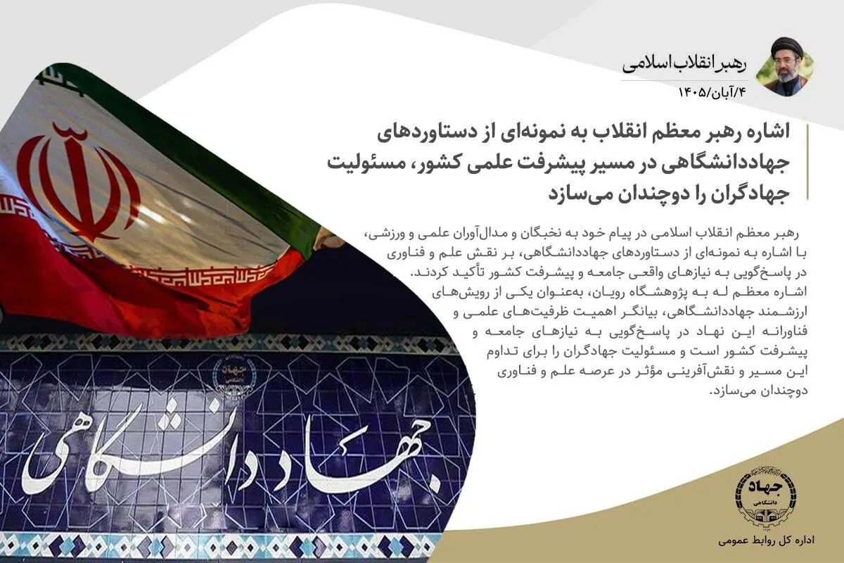 اشاره رهبر انقلاب به دستاوردهای جهاددانشگاهی، مسئولیت جهادگران را دوچندان میکند
