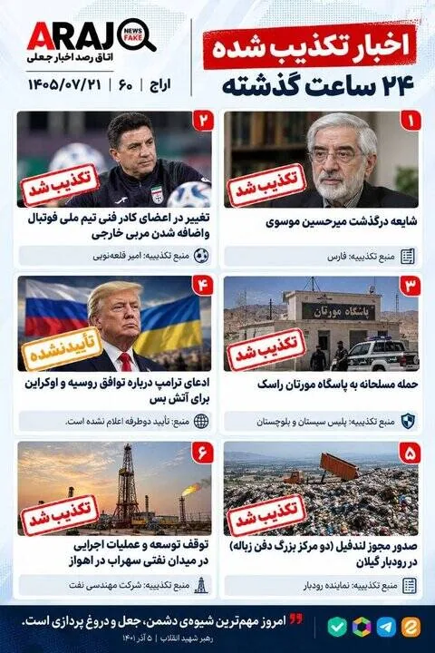 فکت چک؛ اخباری که ۲۱ مهر ۱۴۰۵ تکذیب شدند