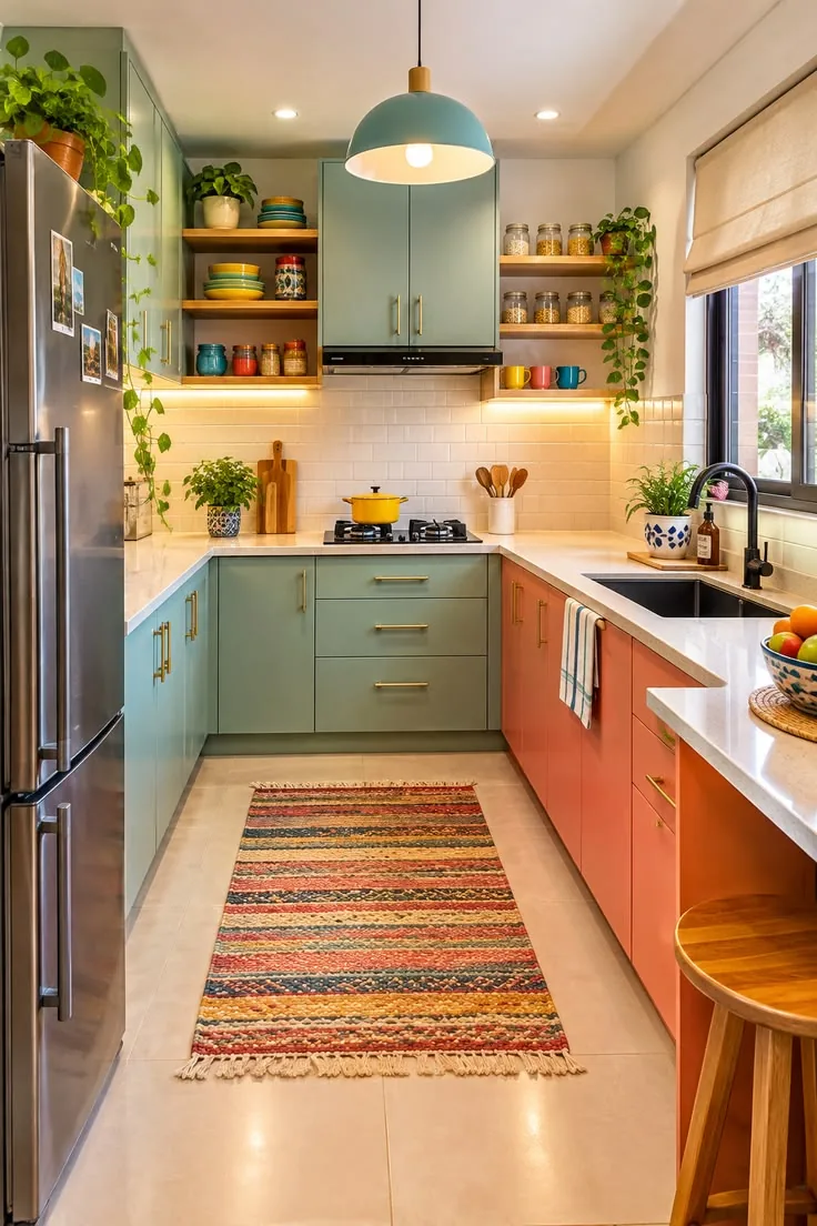 چیدمان آشپزخانه کوچک با کابینت کم