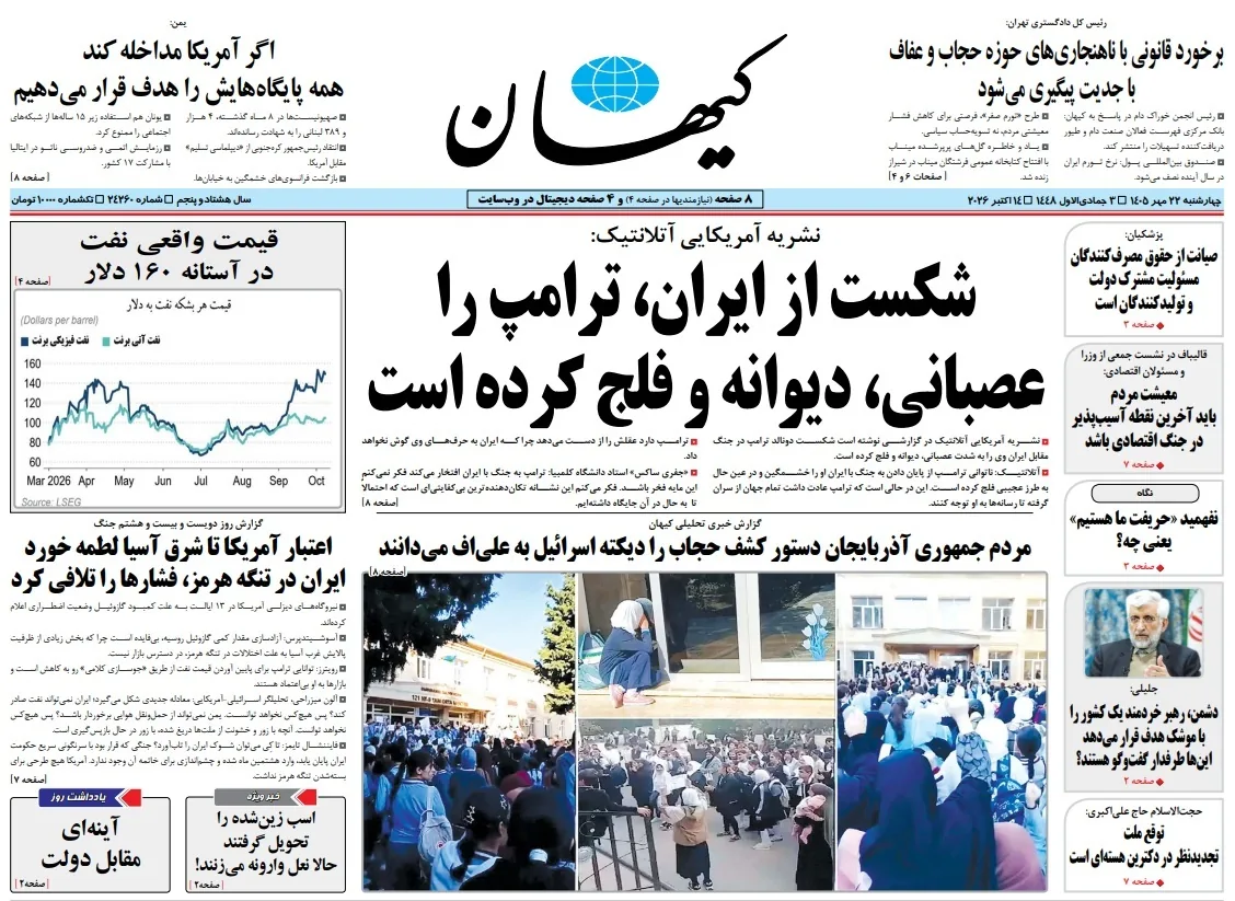 صفحه نخست روزنامه‌ها – چهارشنبه ۲۲ مهر